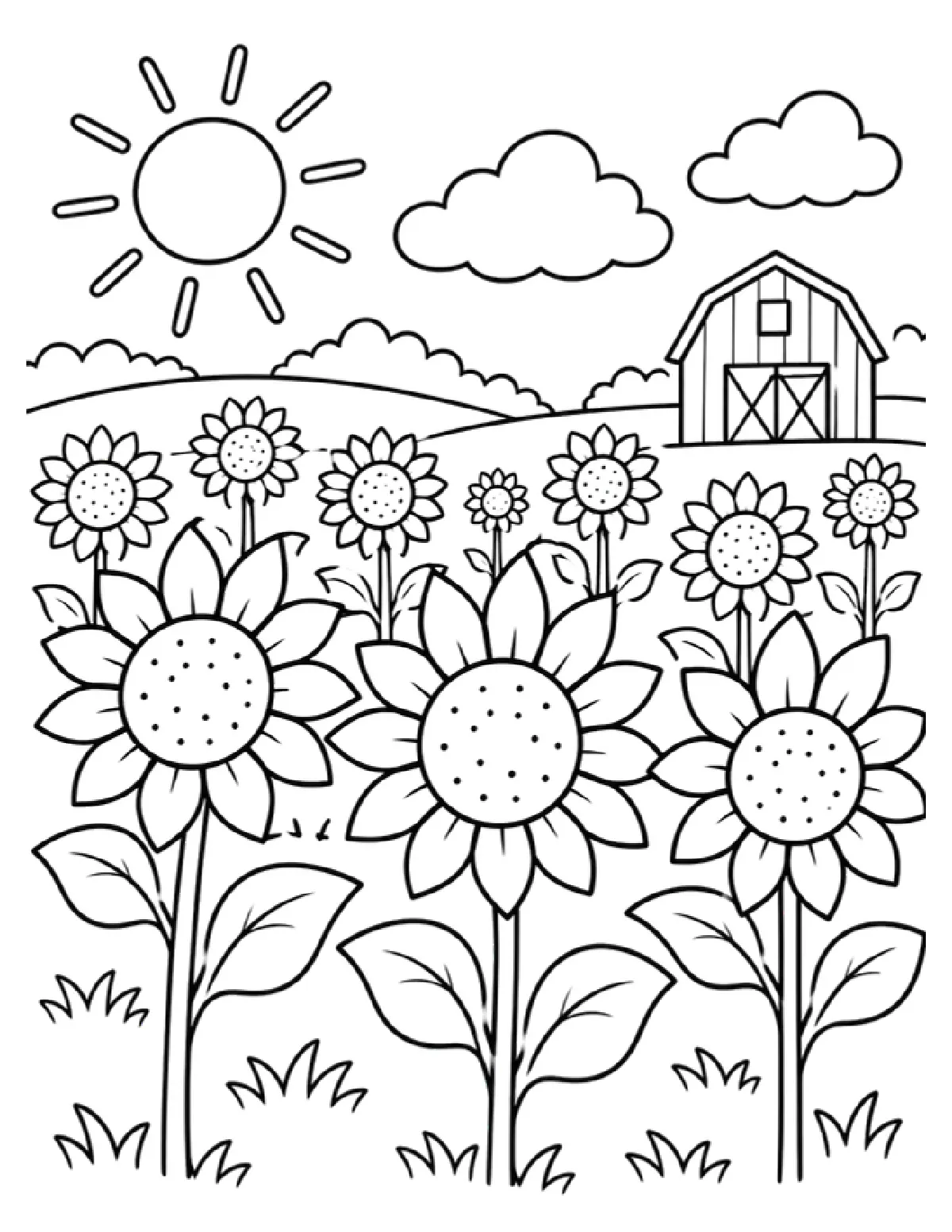Simple Sunflower Coloring Page on the Farm
